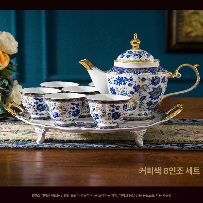 북유럽 티팟 찻잔 세트 고급 도자기 홍차 커피 찬잔 선물용 인테리어 주전자 - 상세 이미지 3