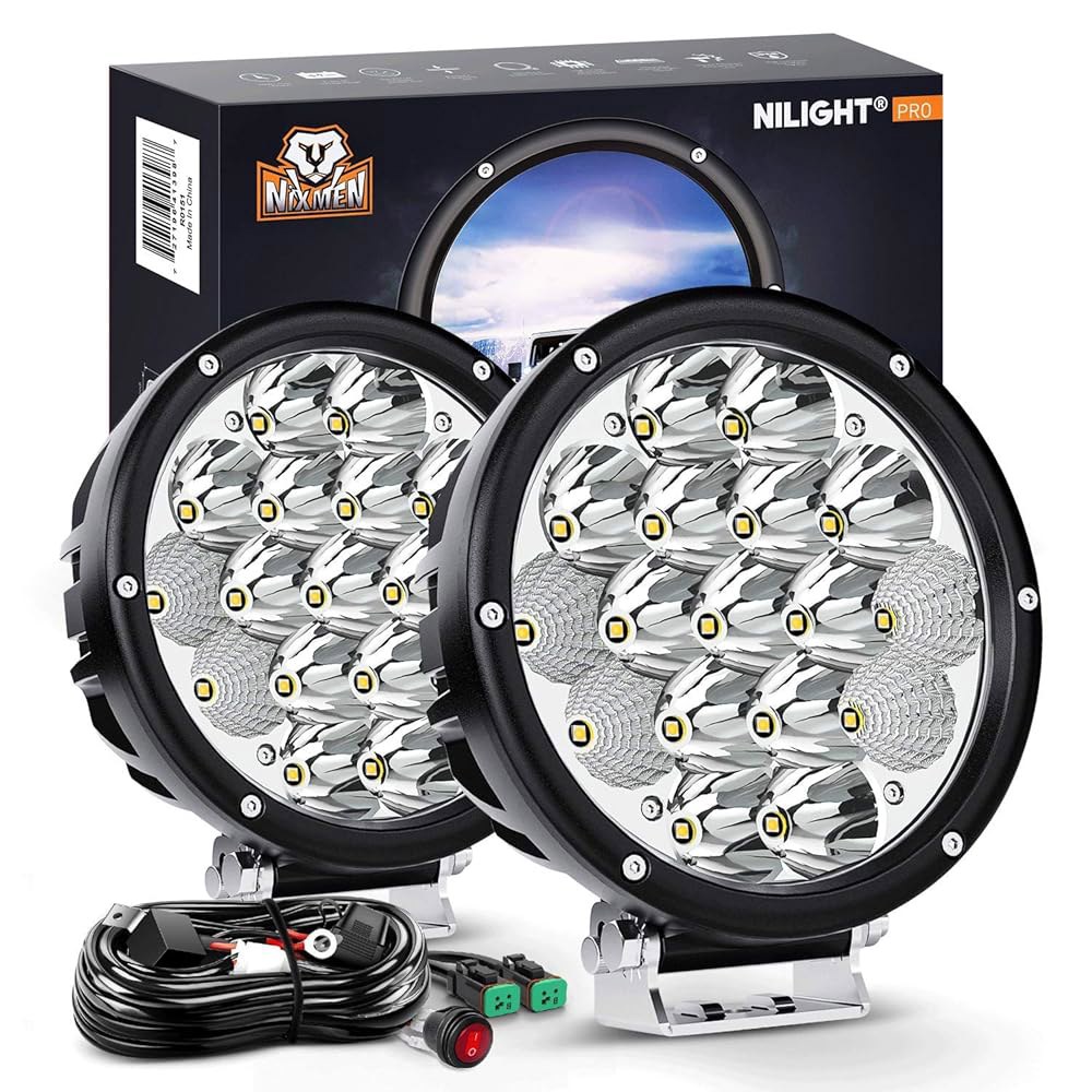 Nilight 2PCS 7인치 85W LED 드라이빙 라이트 10200LM IP68 스팟 플러드 콤보 라운드 내장 EMC 오프로드 라이트, 트럭 ATV UTV용 14AWG DT - 상품 이미지