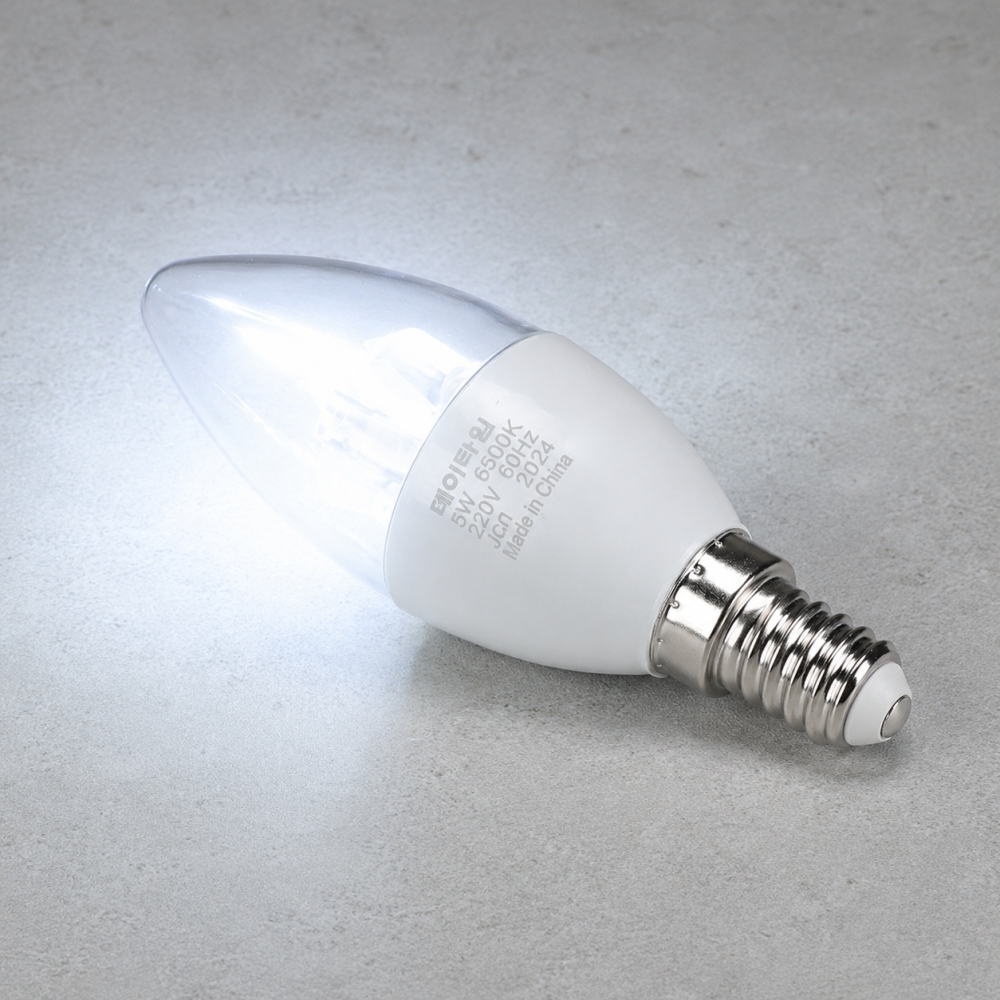 LED 촛대구 투명 5W E14 주광색 6500K 촛불 꼬마 전구 램프 데이타임 - 상품 이미지