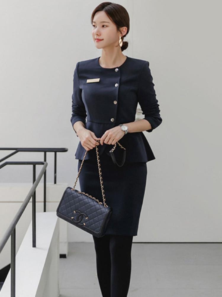 유니폼 관리사 세라복 인포데스크 마사지샵 네이비 코스프레 졸업사진 반팔 참유니폼 기타유니폼 다크 블루 원피스 탑 S - 상세 이미지 5