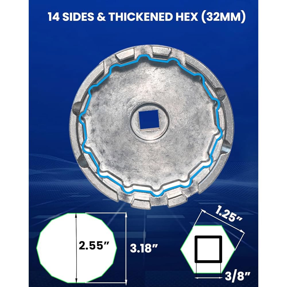 DPTool 64.5mm 오일 필터 캡 렌치 하우징 제거 도구, 도요타 코롤라 프리우스 렉서스와 호환되며 3/8인치 캘리브레 14 노치 6 슬롯 2.0L-5.7L 엔진 포함 - 상세 이미지 2