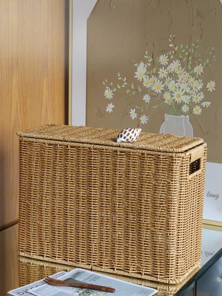 슬림 빨래바구니 인테리어 수납함 모서리 모던 다용도 틈새수납 뚜껑형 사이드 바스켓 - 상세 이미지 3
