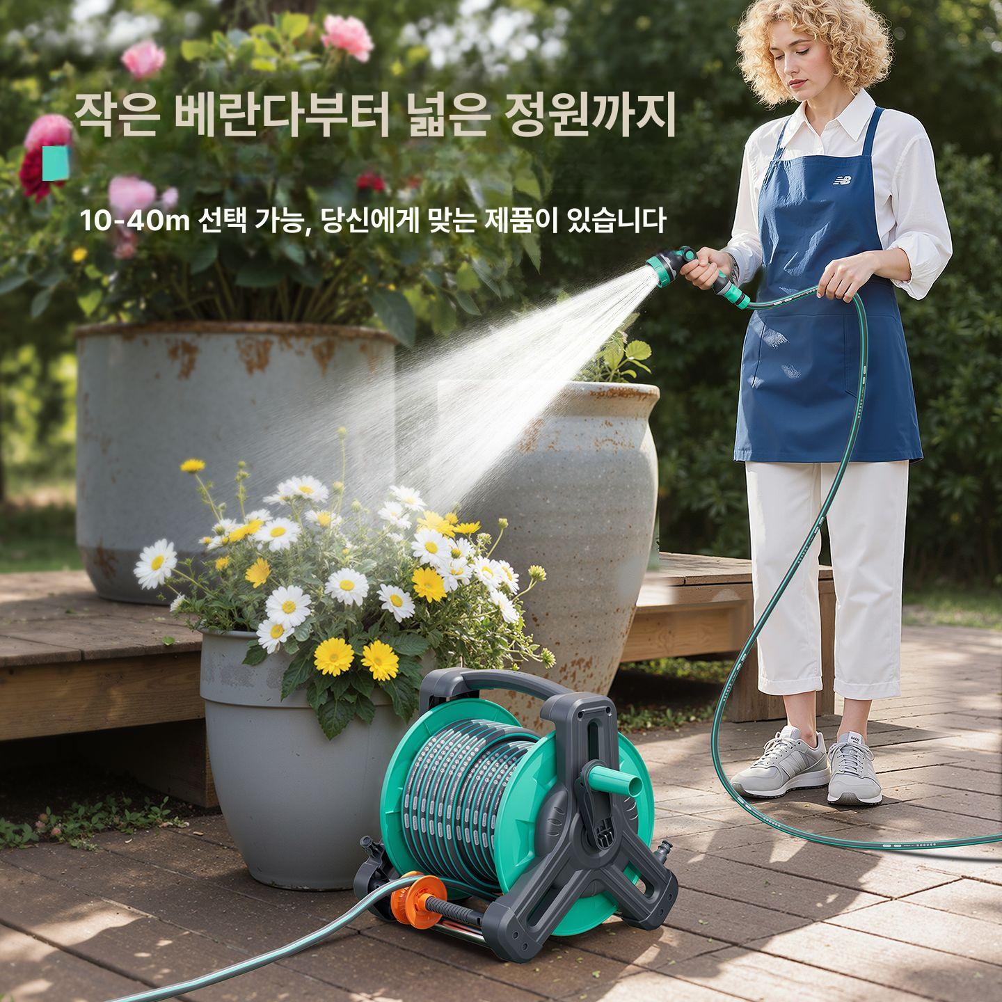 세차호스 물분사기 고압 자동 세차용 베란다 릴호스 보관대 노즐 정원용 급수 물청소 - 상세 이미지 3