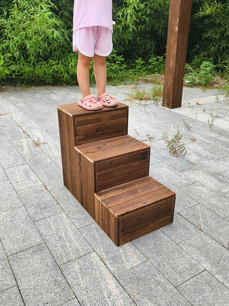 나무 계단 발판 테라스 스툴 디딤판 발받침대 미끄럼 40x75x45cmㅣ3단 - 상세 이미지 3