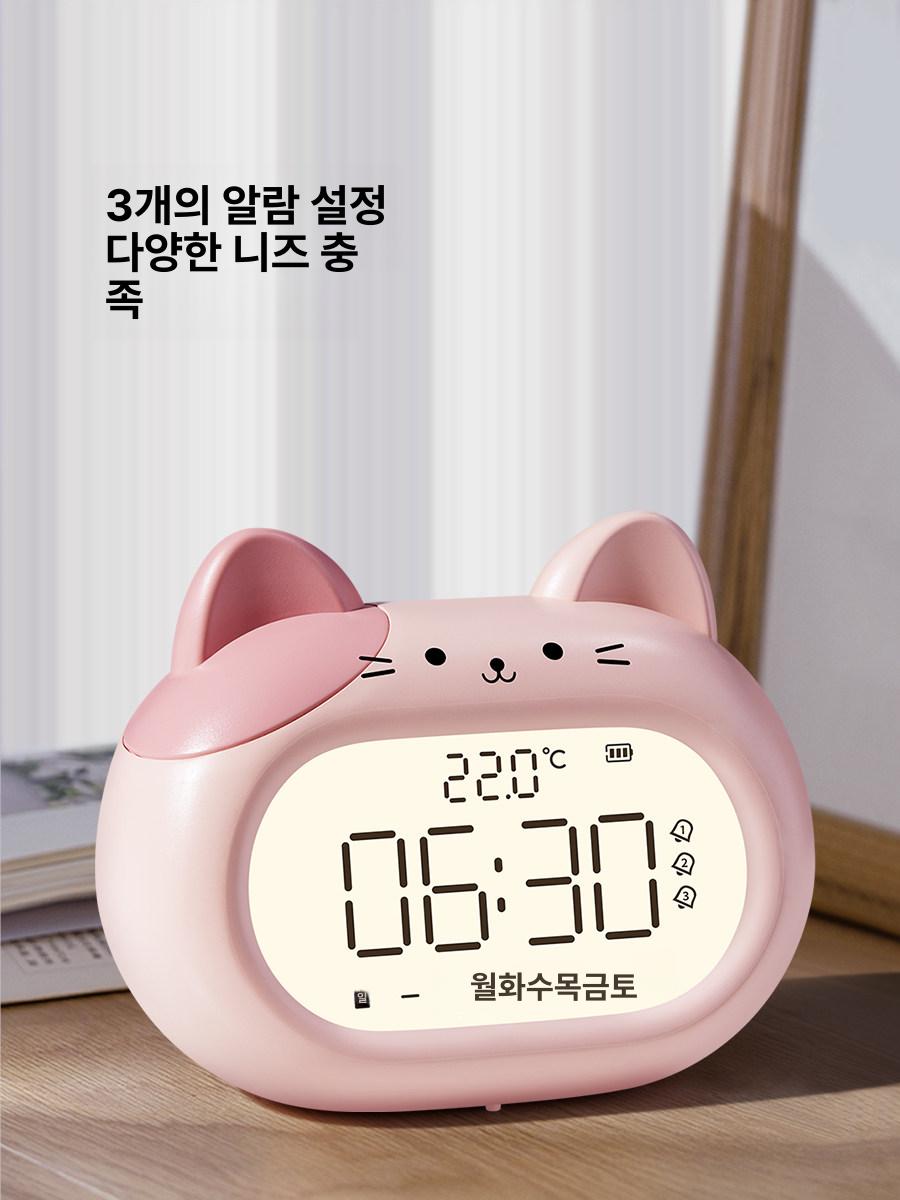 고양이 얼굴 탁상 알람시계 아날로그 침실 거실 책상 장식용 캐릭터 시계 - 상세 이미지 5