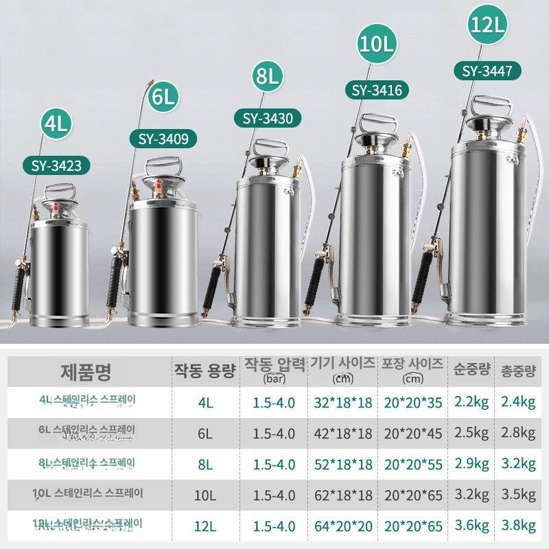 6리터 분무기 스테인리스 대용량 농업용 분사기 가정용 텃밭 압력 스프레이어 과수원 - 상세 이미지 5