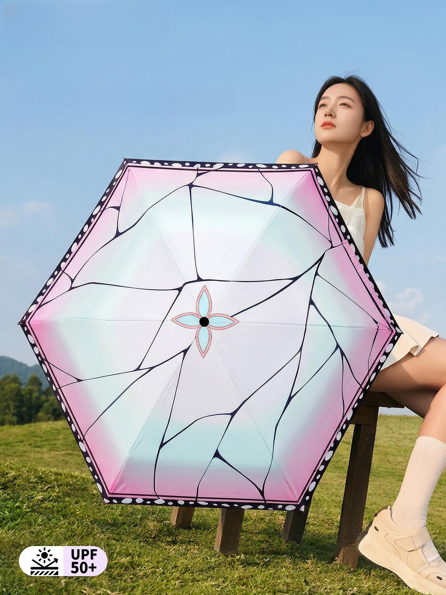 블루바구니 귀멸의칼날 양산 자외선차단 무이치로 일륜도 접이식 5단 미니 우산 고급 디자인 - 상세 이미지 2