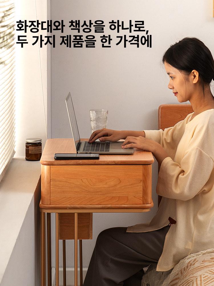 수납형 원목화장대 침실 조명 콘솔 확장형 수납화장대 엔틱 서랍장 거울포함 메이크업 - 상세 이미지 5