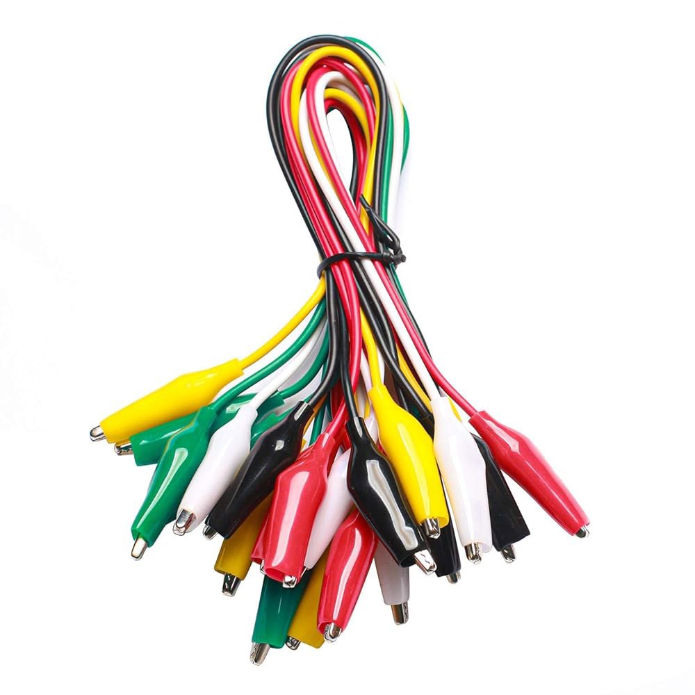 WGGE WG-026 10피스 및 5가지 색상 테스트 리드 세트 악어 클립, 20.5인치/22AWG 구리선. 클립은 납땜되어 와이어에 스탬프가 찍혔습니다. (1팩) 1 PACK - 상품 이미지