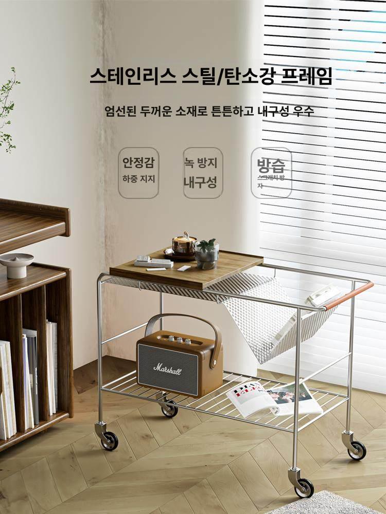 트롤리 수납장 회전 원목 웨건 서랍형 엔틱 바퀴 목재 선반 빈티지 북유럽 인테리어 - 상세 이미지 3