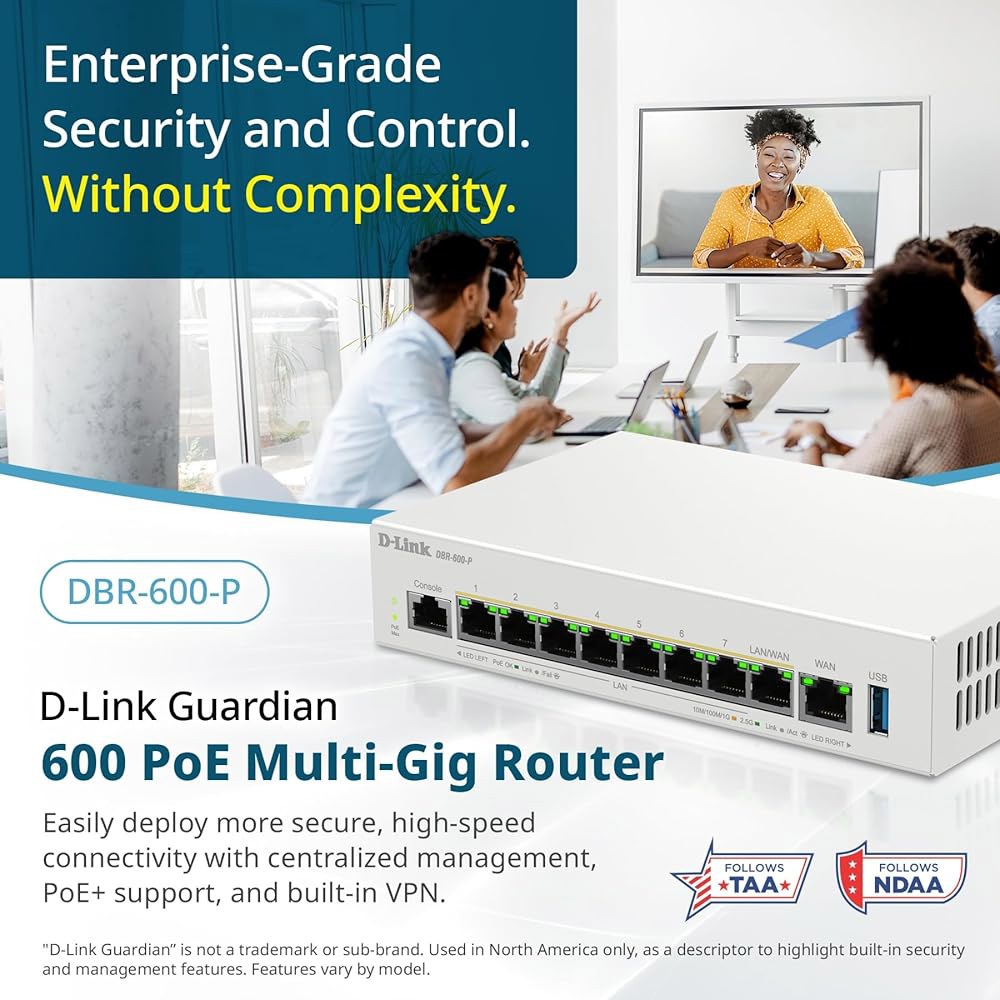 D-Link Guardian 600 PoE 멀티 기가 비즈니스 라우터(DBR-600-P), WAN 페일오버가 가능한 프리미엄 라우터, SPI 방화벽, 8X 2.5GbE PoE+ - 상세 이미지 3