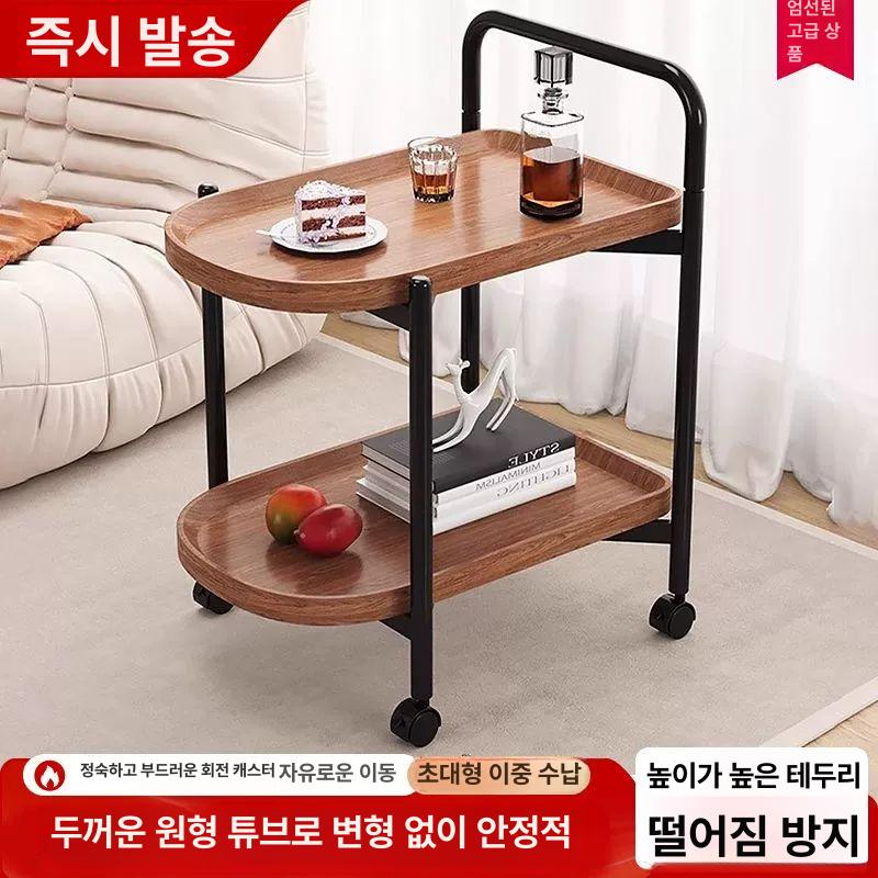 서빙카트 이동식트롤리 원목 빈티지 선반 웨건 거실 주방카트 심플 호두색 바퀴달린 - 상세 이미지 2