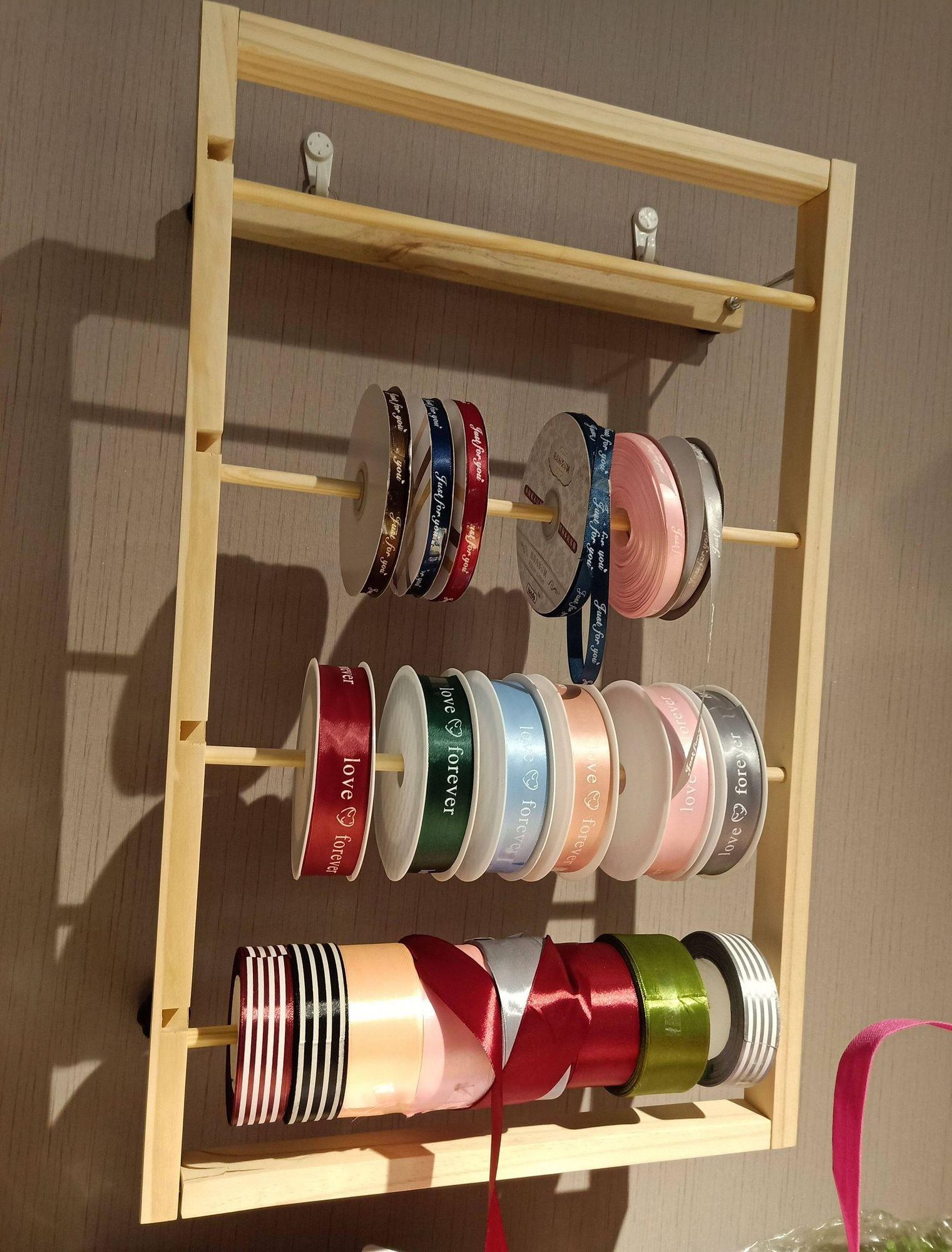 선반 꽃집리본걸이 원목 벽부착 리본걸이대 랙 행거 공방 포장 리본정리대 리본거치대 - 상세 이미지 2