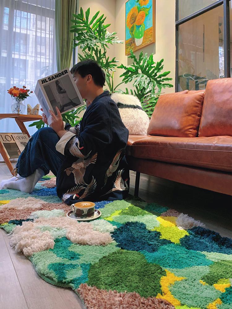 카펫 이끼러그 잔디 녹색 장모 물세탁 인조 매트 발코니 카페트 베란다 인공 거실용 - 상세 이미지 5