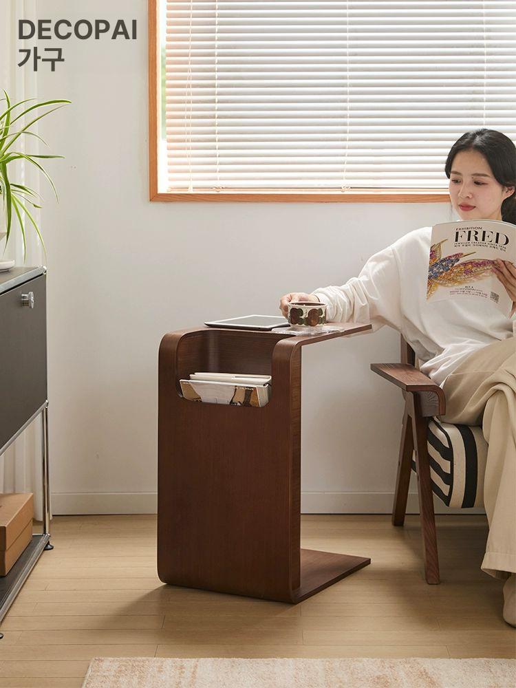 우드 ㄷ자 미니 테이블 사이드 브라운 협탁 카페 엔틱 모듈 갈색 원목 책장 선반 거실 이미지 6