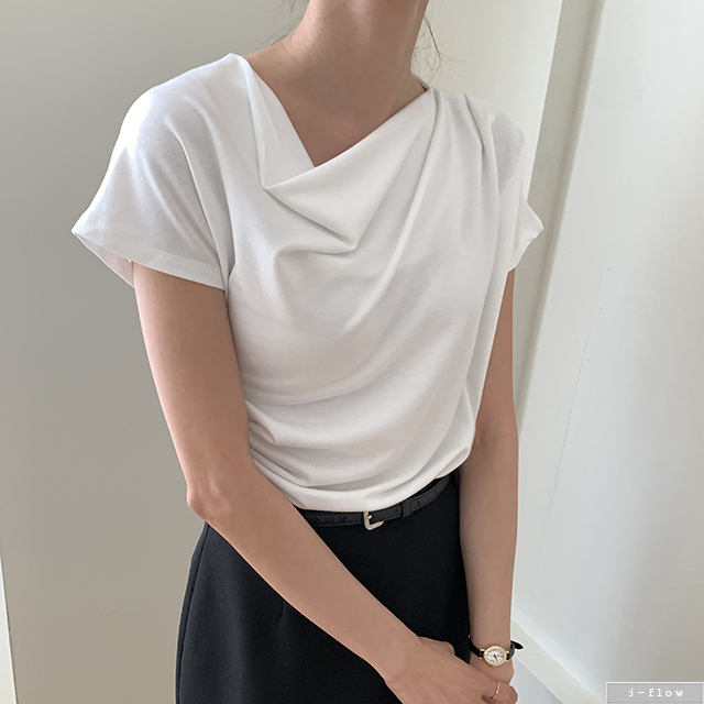 디아 드레이프넥 루즈핏 반팔 블라우스 4col 여름 봄 캡소매 티셔츠 텐셀 단정 제이플로우 - 상세 이미지 3