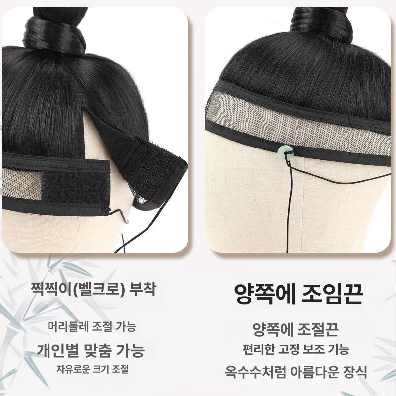 사극 남성용 가발 상투머리 조선시대 메쉬 세트 소품 분장 촬영 연극 - 상세 이미지 4