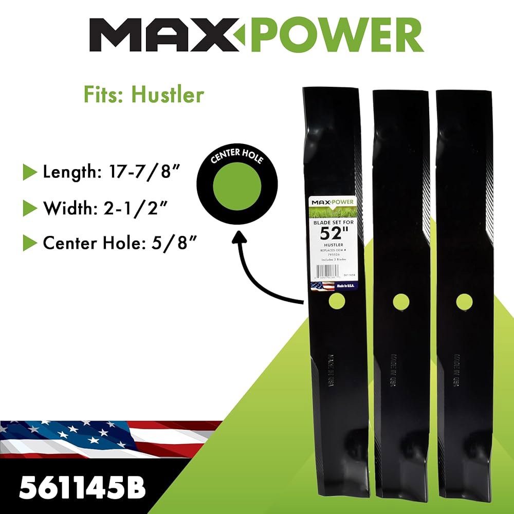MaxPower 561145B 3 블레이드 52인치용 세트. 허슬러 모우더를 자르고 OEM #의 795526, 603995, 783753, 787721, 30227-52X를 대체합 - 상세 이미지 2