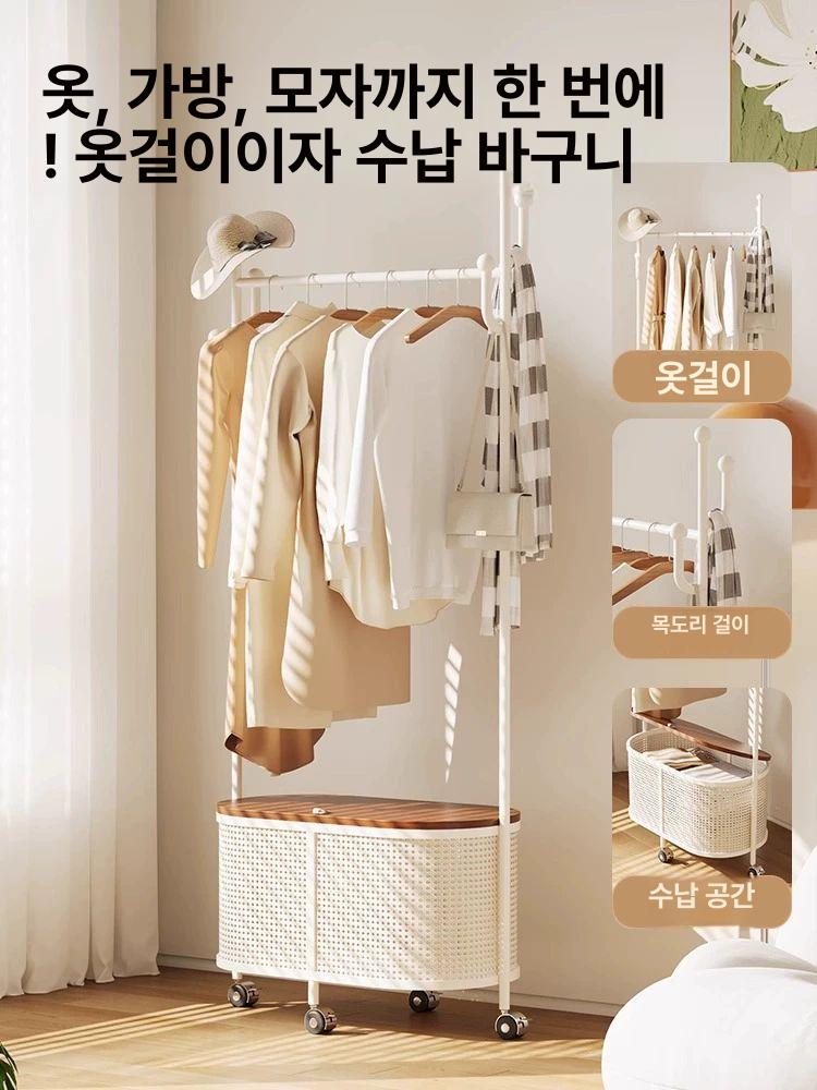 옷장 수납 이동식 행거 바퀴 달린 철제 트롤리 드레스룸 매장 의류 정리 보관 - 상세 이미지 2