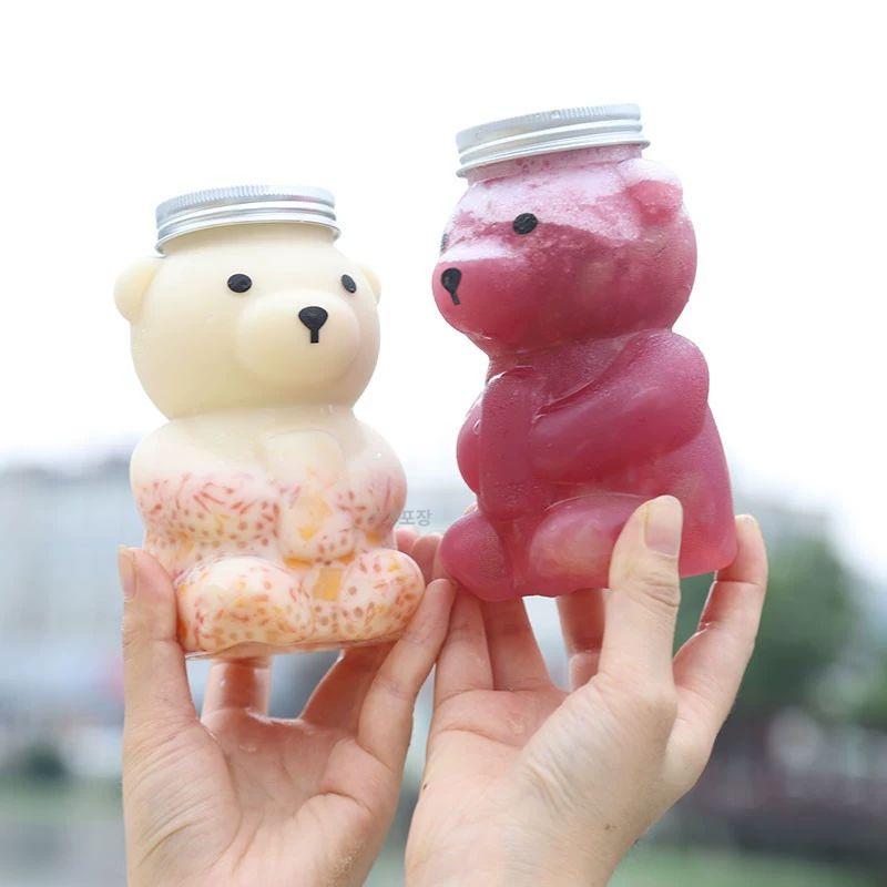 곰 모양 빨대 구멍뚜껑 일회용 페트병 음료수병 카페 업소용 물통 용기 - 상세 이미지 3