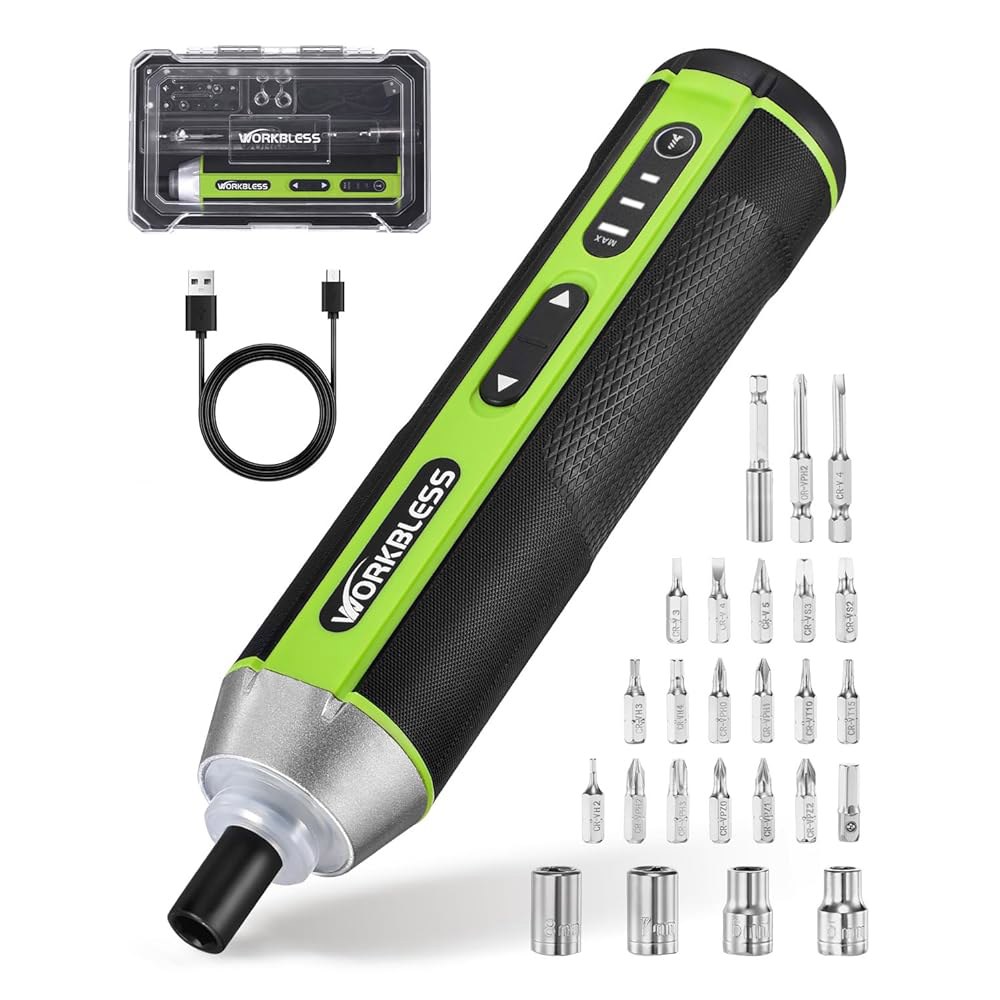 워크블레스 전기 드라이버 세트, 3 토크 설정의 3.7V 무선 드라이버, 300RPM 및 5N.m 최대 토크, LED 라이트, 가구용 액세서리 키트 26Pcs, DIY용 USB-C - 상품 이미지