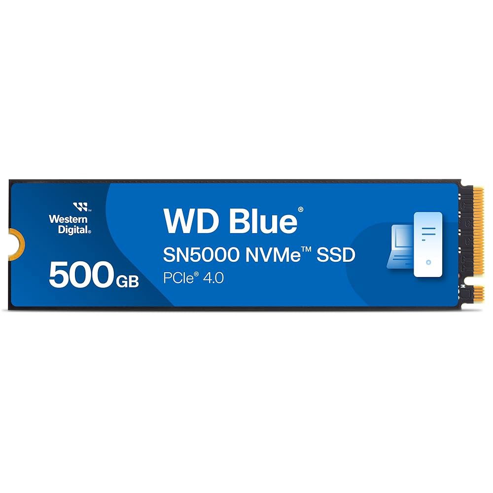 웨스턴 디지털 500GB WD 블루 SN5000 NVMe 내장 솔리드 스테이트 드라이브 SSD - PCIe Gen 4.0, M.2 2280, 최대 5,000MB/s WDS500G4 - 상품 이미지