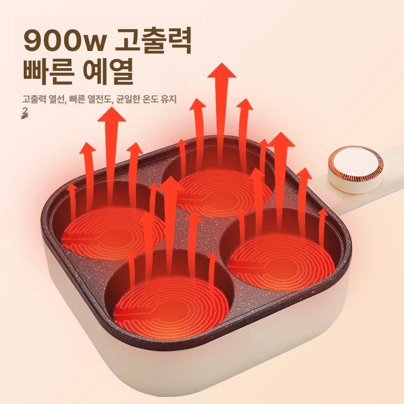 후라이팬 전기에그팬 모양틀 4칸 후라이기 달걀 버거 뚜껑 집게 계란 색상 분할 - 상세 이미지 4