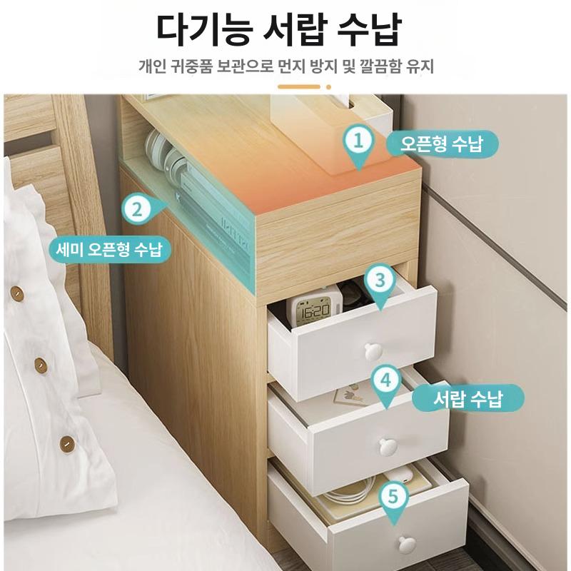 폭좁은 틈새수납장 침실 미니협탁 침대옆 보관함 거실 서랍장 틈새장 원룸 심플 - 상세 이미지 4