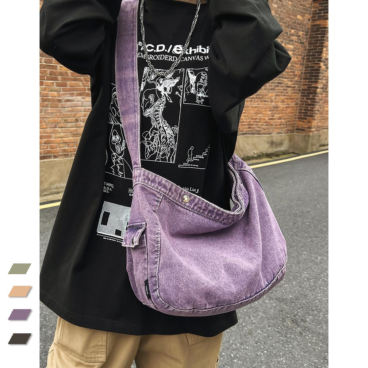 어깨끈 크로스백 학생 가방 워싱 캐주얼 데일리 숄더백 넓은 버킷 가죽 - 상품 이미지