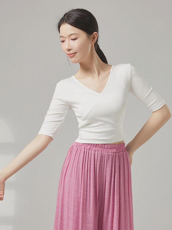 발레 상의 댄스복 연영과복 반팔 한국무용 레오타드 라인 무용복 긴팔 - 상세 이미지 2