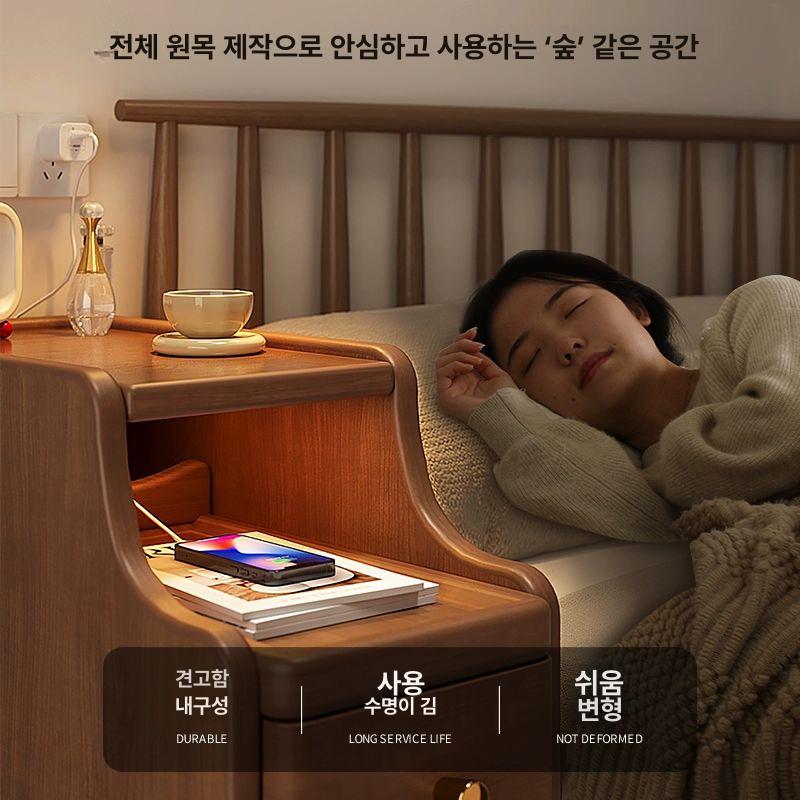 좁은공간 원목 수납장 침대옆 거실선반 슬림 서랍 높이조절 침실수납 - 상세 이미지 5