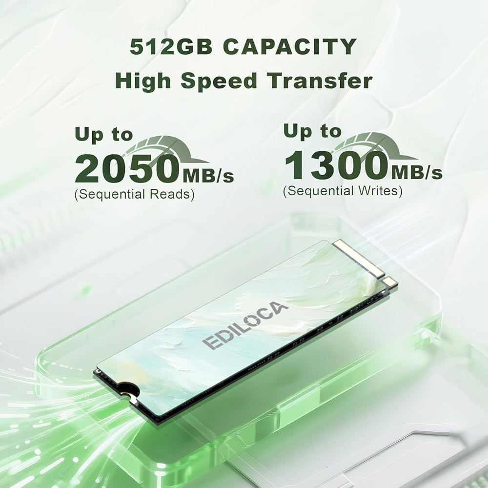Ediloca 512GB NVMe M.2 SSD PCIe Gen 3x4, 최대 2050MB/s 읽기, 2280 내장 솔리드 스테이트 드라이브, 다이내믹 SLC 캐시, PC, 데스크 - 상세 이미지 2