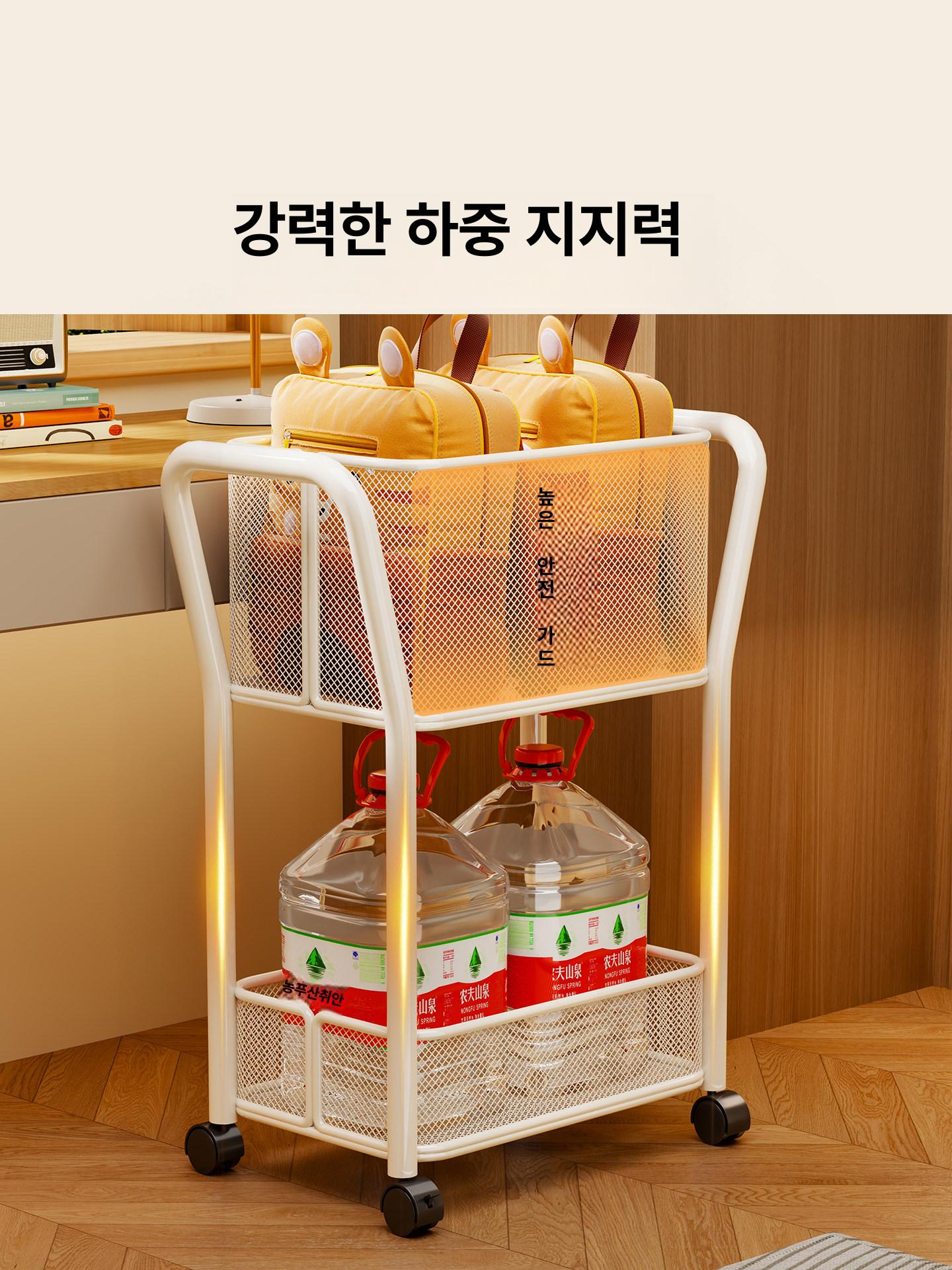 가방 백팩 수납함 2단 바퀴달린 책꽂이 트롤리 서류 이동식 - 상세 이미지 5