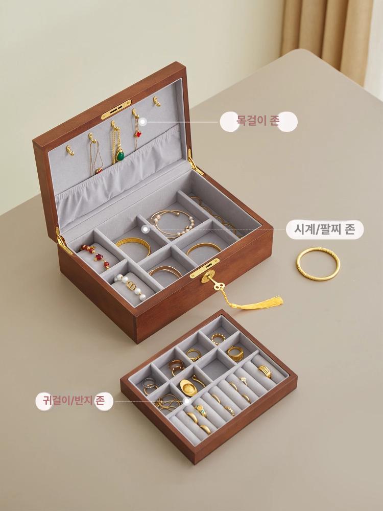 엔틱 보석함 원목 악세사리 주얼리케이스 목걸이 귀걸이 정리함 원목보석함 수납 - 상세 이미지 3