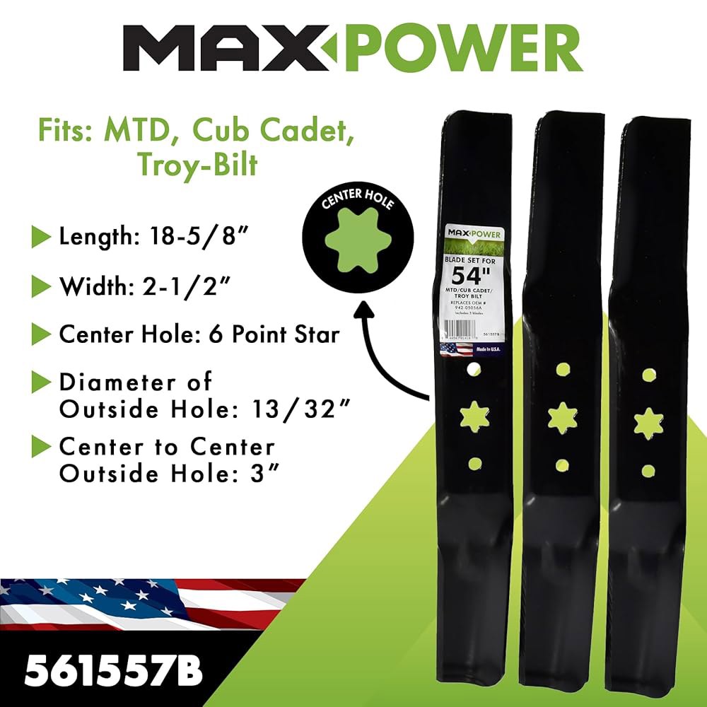 Maxpower 561557B 3 블레이드 세트, 54인치 컷 MTD / 컵 생도 트로이 빌트를 위한 장인 모우어 742-05056, 942-05056, 742-05056A, 94 - 상세 이미지 2
