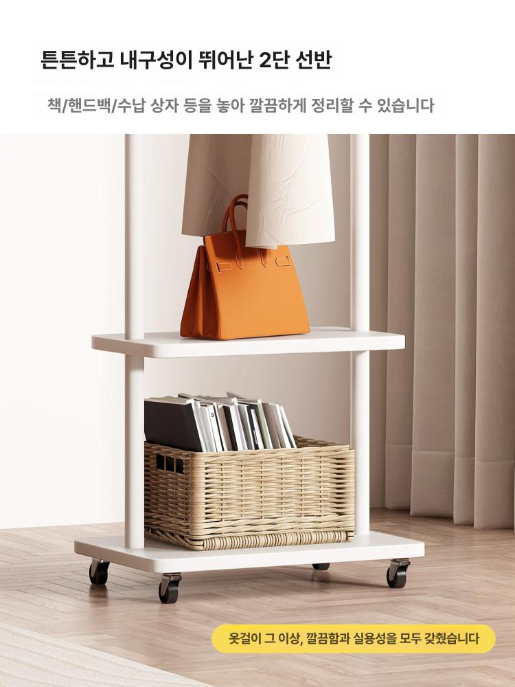 우드 이동식 옷걸이 스탠드 행거 선반 튼튼한 원룸 침실 스탠드옷걸이 사무실 옷가게 원목 - 상세 이미지 5