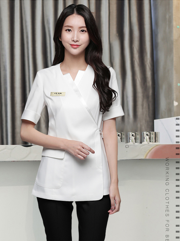 유니폼 뷰티샵 근무복 에스테틱 여성 네일 피부 피부과 호텔 피부샵 세트 블랙 상의 작업복 - 상세 이미지 3