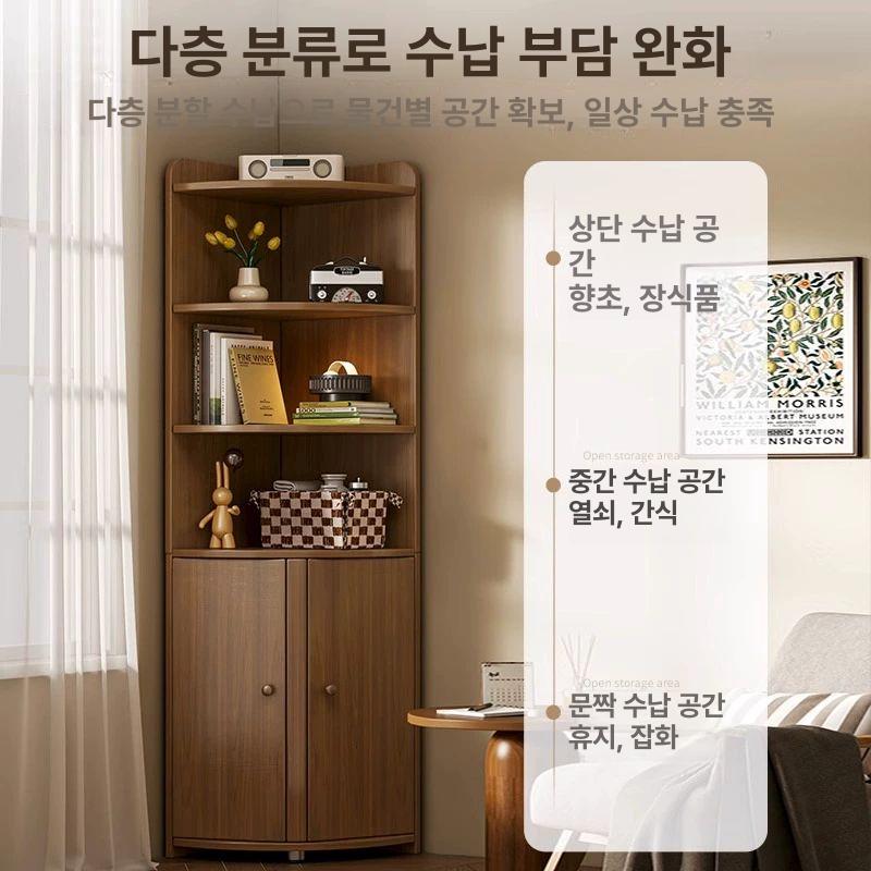 원목 코너 수납장 모서리 선반 틈새장 책장 거실 침실 조립식 북유럽 감성 목재 가구 - 상세 이미지 4