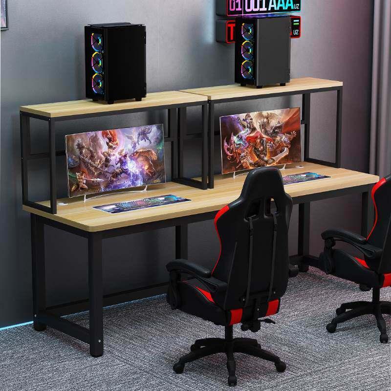 컴퓨터책상 게이밍 피시방 듀얼 데스크 커플용 PC방 체어세트 블랙화이트 - 상세 이미지 4