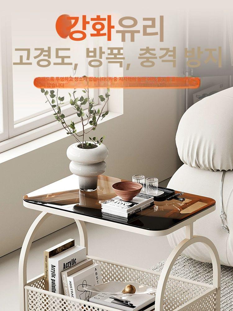 바퀴달린 협탁 철제 수납 이동식 사이드테이블 블랙 모던 침실용 거실용 - 상세 이미지 2
