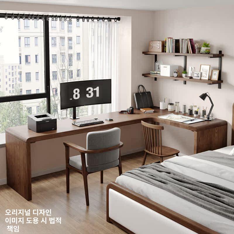 ㄱ자형 우드 책상 코너 사무실 서재 공간활용 수납 컴퓨터 작업 게이밍 책상 - 상세 이미지 4