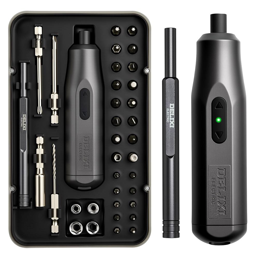 DELEXI 36 in 1 전동 드라이버 키트(수동 포함), 소켓, 익스텐션 로드, 2N.m 토크 및 LED 조명이 포함된 4V 충전식 세트, 가구 DIY에 적합합니다 - 상품 이미지