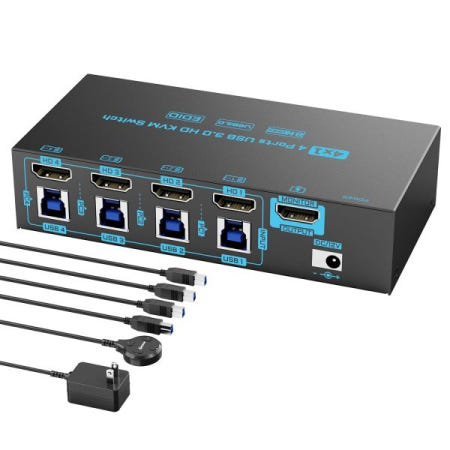 DXchip [해외]8K KVM 스위치 4대컴퓨터 1대모니터 4포트 HDMI 2.1 USB 3.0 8K@60 blackDXchip