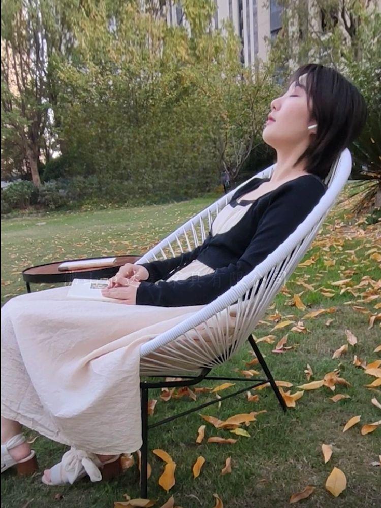 스윙 그물의자 모던 라탄 북유럽 디자인 야외 테라스 그네 하얀색 에그 정원 거실 - 상세 이미지 4