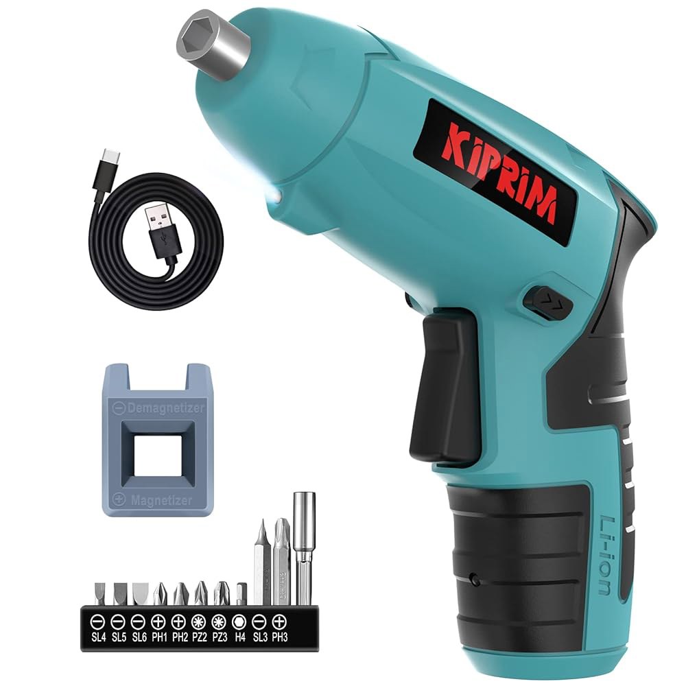소형 4V 전기 드라이버, 충전식 배터리, LED 전면 조명 및 가정용 DIY 블루용 Kiprim ES3 무선 드라이버 도구 Blue - 상품 이미지