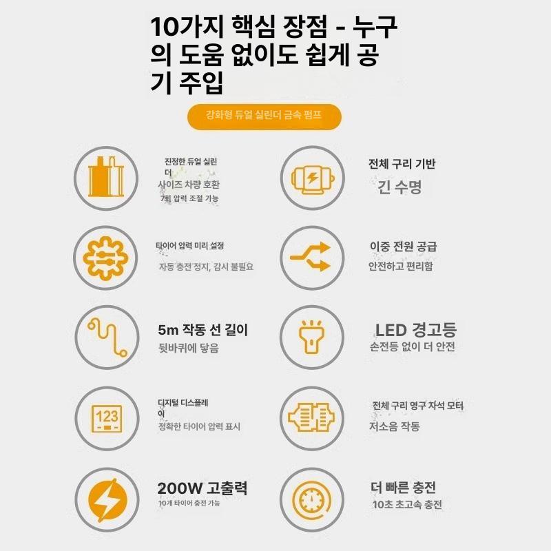 차량용 공기주입기 휴대형 타이어 펌프 자동수동 압력조절 야외캠핑용 이미지 6