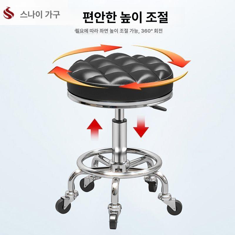 보조 작업 의자 병원 간이 계산대 미용 카운터 체어 바퀴 고정형 낮은 등받이 - 상세 이미지 4