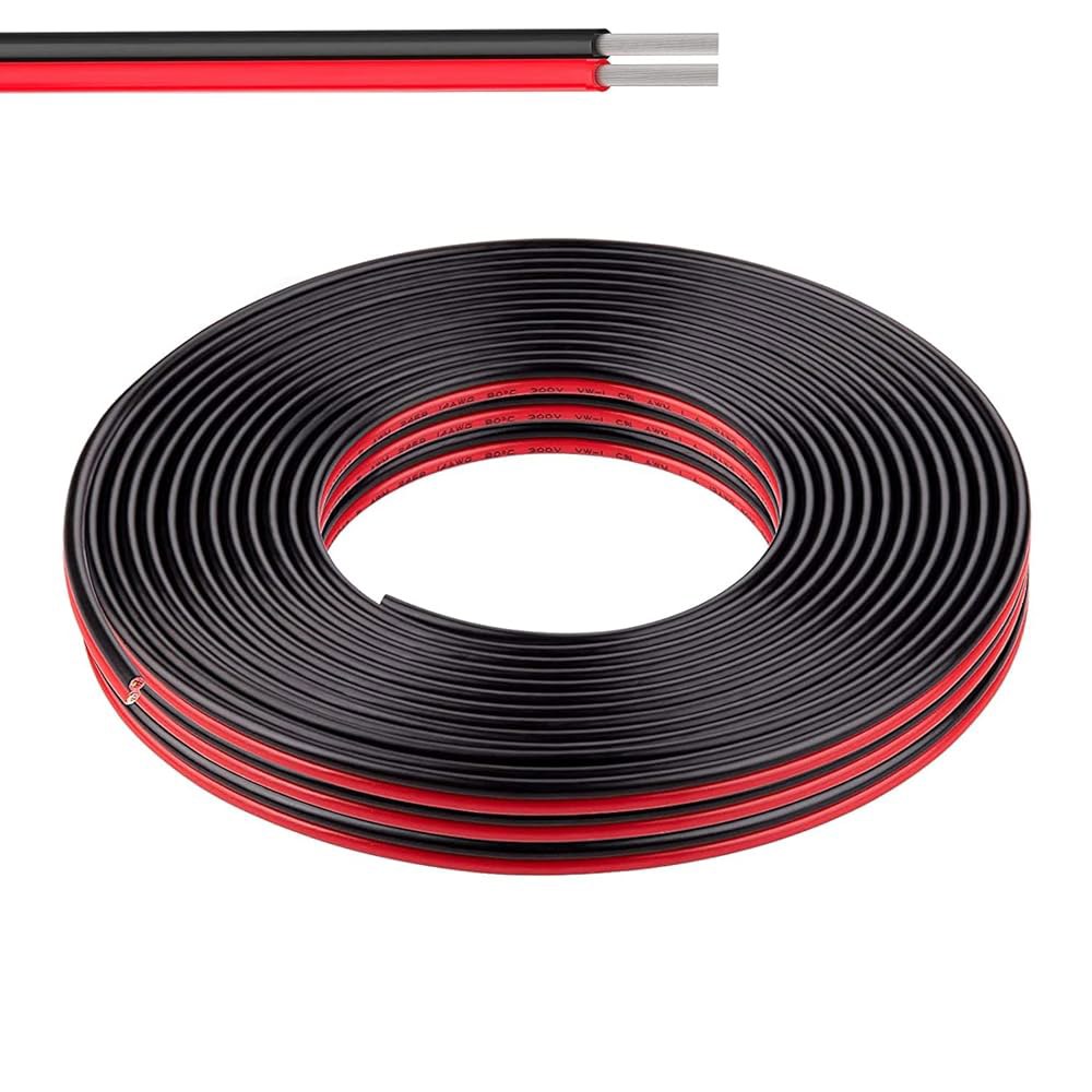 24 게이지 와이어(24 AWG) - 32피트 2핀 주석 처리된 순수 구리 전기 와이어, 2468 80 300V 후크업 레드 블랙 스트랜드 오토 2 코드 유연한 연장 케이블 LED - 상품 이미지