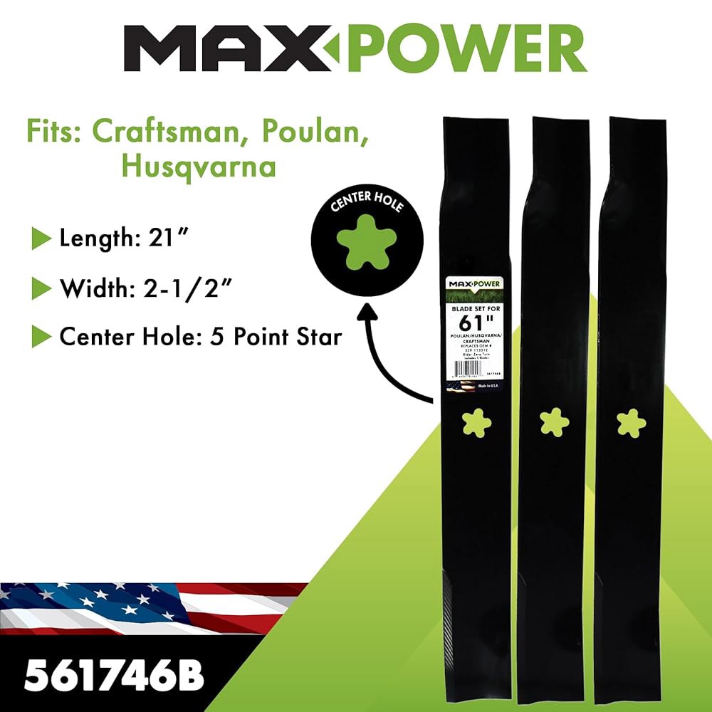 MaxPower 561746B 3 블레이드 세트 61인치용. 컷 장인, 허스크바르나, 풀란 모우어스가 OEM # 539113312, 510417901을 대체합니다 Blades - 상세 이미지 2