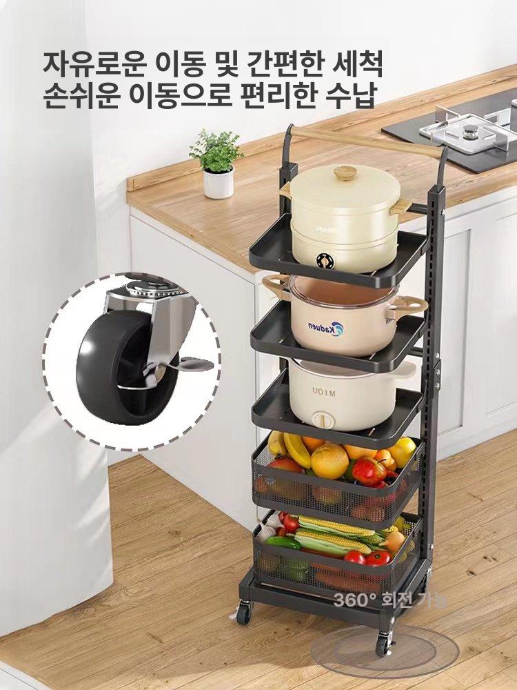 선반 주방트롤리 이동식 높이조절 정리 철제 카트 다용도 바퀴달린 바퀴형 웨건 - 상세 이미지 4